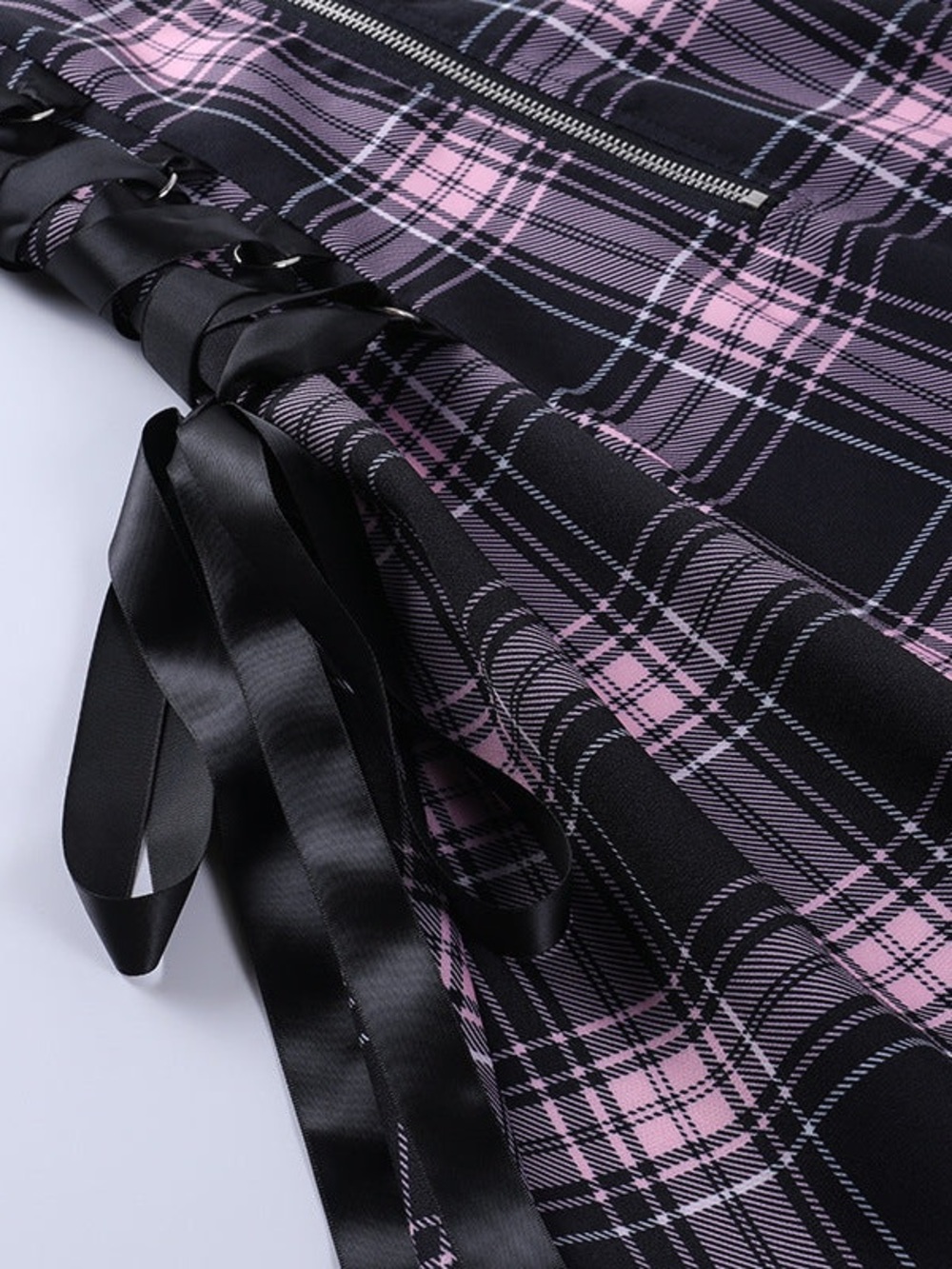Plaid Pink & Black Zip-Front Mini Dress - Picture 3 of 3